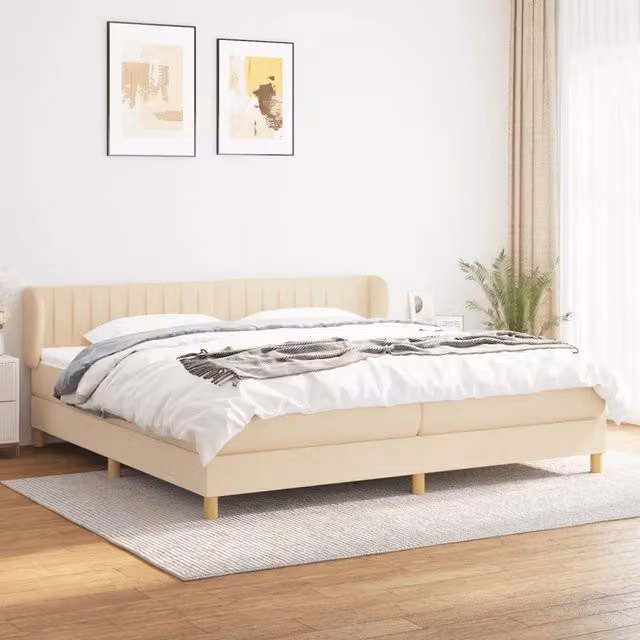 Letto Ibrido vidaXL con Giroletto a Molle e Materasso in Tessuto Beige e Bianco L/P: 200 x 200 cm