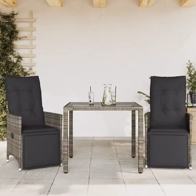 Set Bistrò da Giardino 3 pz con Cuscini in Polyrattan Grigio 3276893