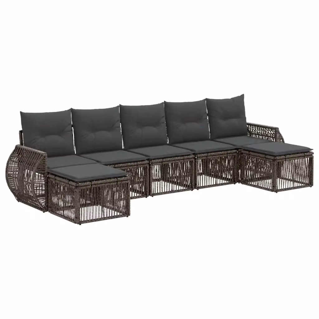 Set Divano da Giardino 7 Pezzi vidaXL in Polyrattan Grigio e Antracite con Cuscini e Struttura in Acciaio – 2