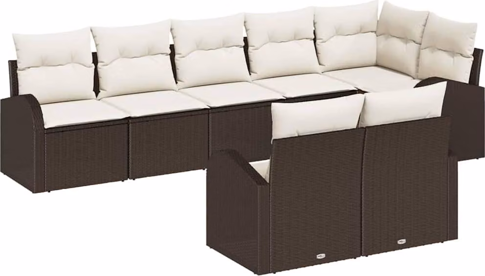 Set Divano da Giardino 8 pcs Marrone e bianco polyrattan