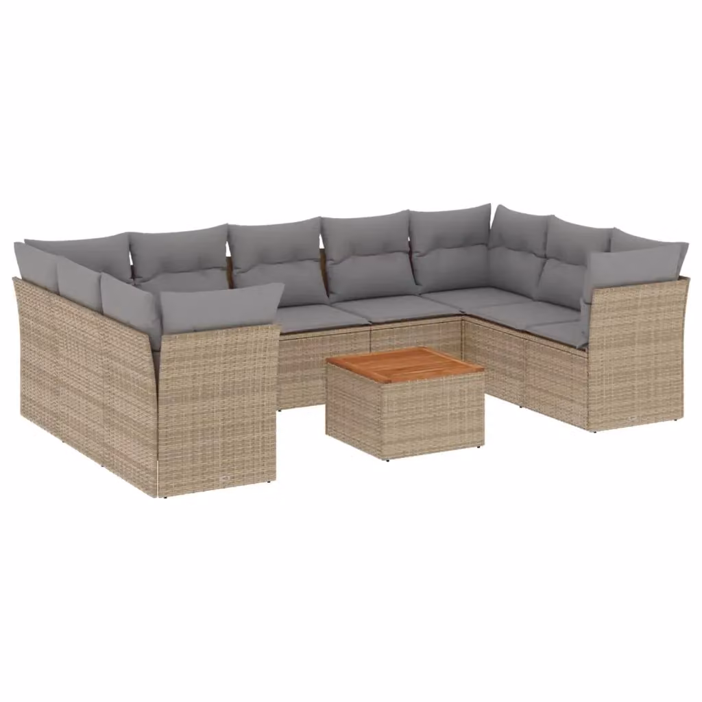 vidaXL Set Divano da Giardino a L 10 pz in Polyrattan con Cuscini Beige e Grigio – 2