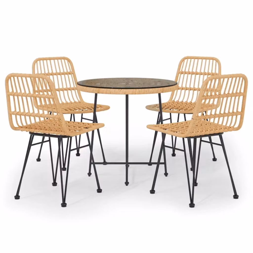 Set da pranzo da giardino moderno vidaXL in polyrattan con tavolo rotondo in vetro nero, 5 pezzi – 2