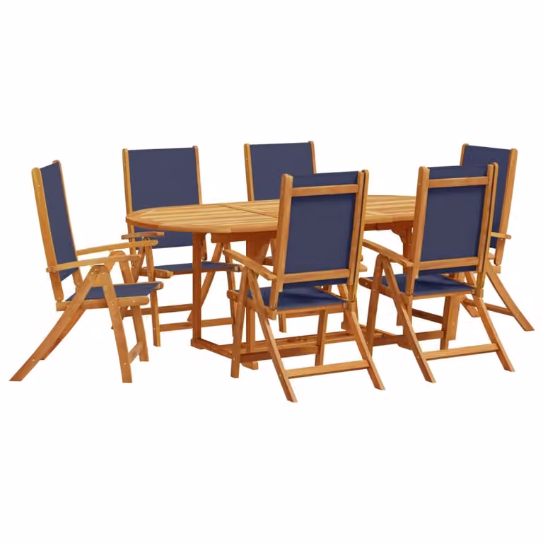 Set Pranzo da Giardino 7pz Legno Massello di Acacia e Textilene