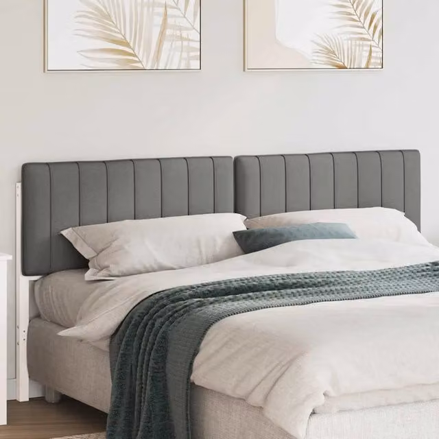 Testiera imbottita moderna vidaXL in pino massello, Bianco e Grigio, L: 185,5 cm, H: 84,5 cm, P: 12 cm
