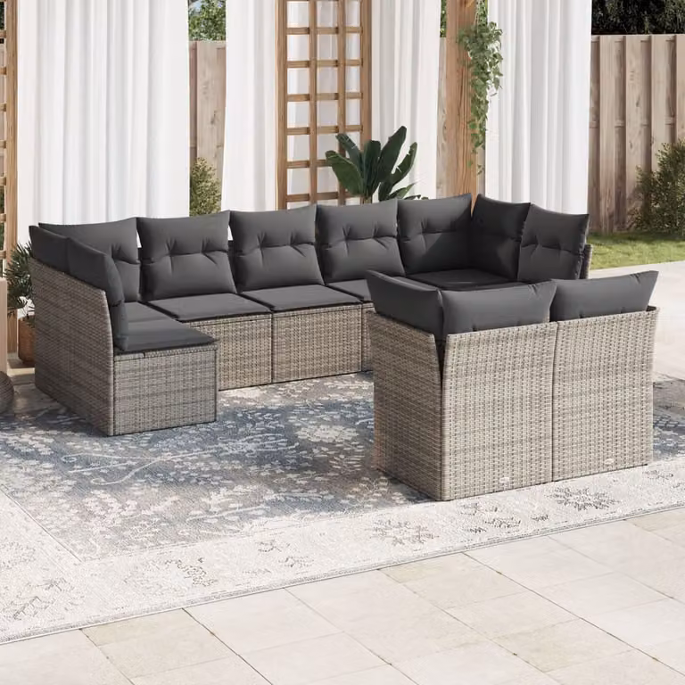 vidaXL Set Divano da Giardino 9 pz in Polyrattan Grigio con Cuscini e Ottoman