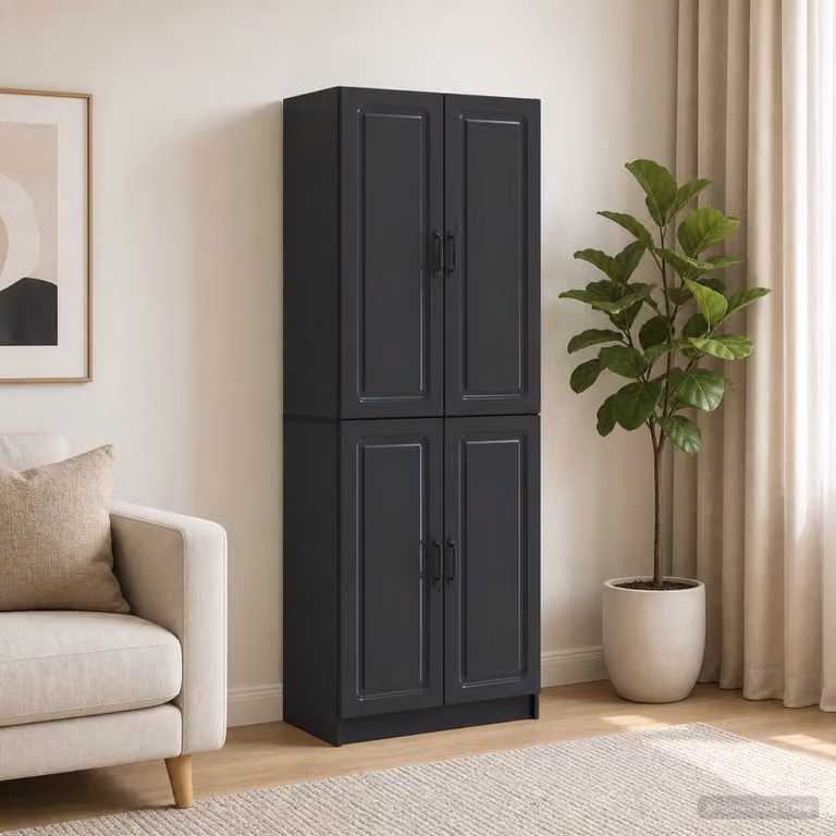 Set di 2 armadi moderni vidaXL in legno ingegnerizzato nero opaco con ripiani interni