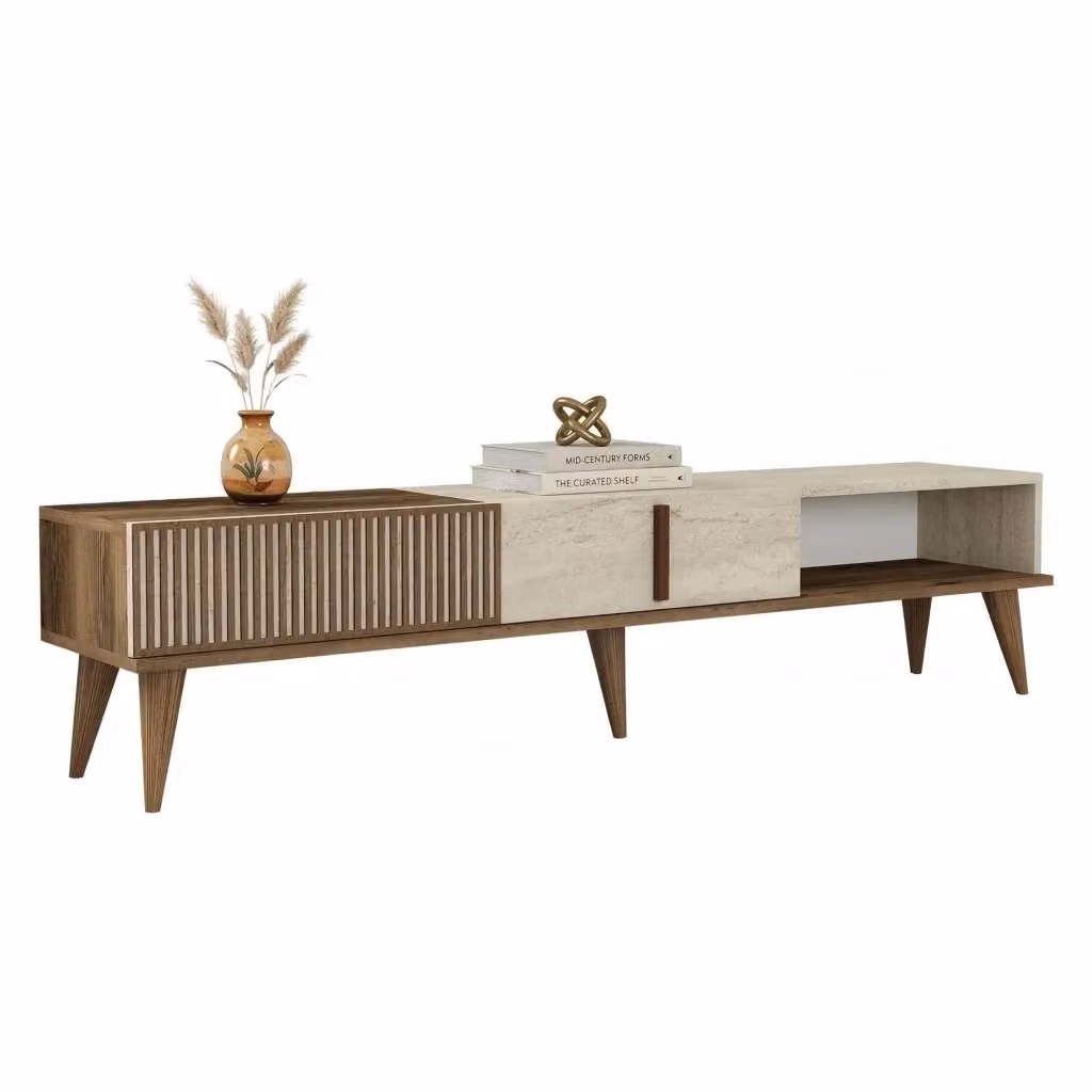 Sicoli Mobile Porta TV Moderno con 2 Ante in Legno, Colore Beige, L 180 x P 35 x H 40 cm – 2