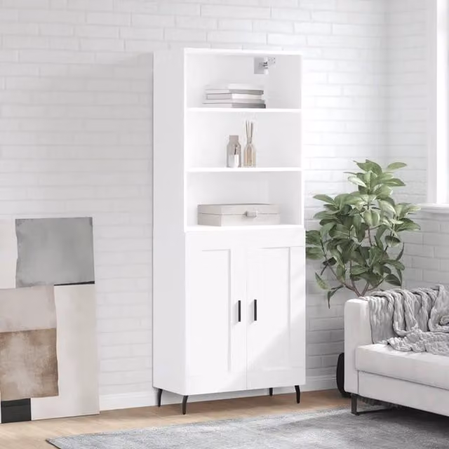 Credenza-Buffet-Armadio da cucina Bianca 69,5x34x180 cm in Legno Multistrato 405165