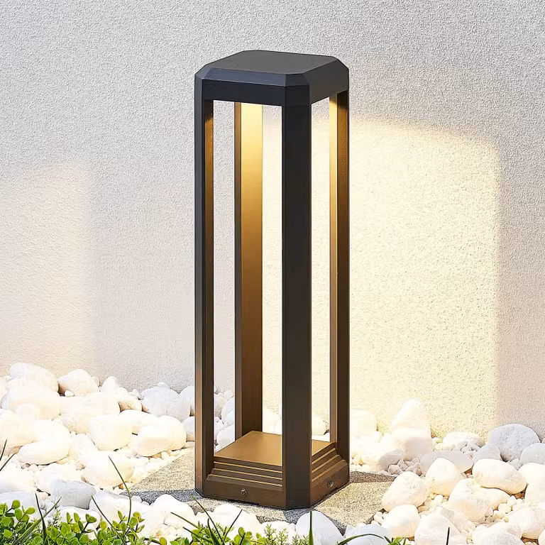Lucande lampioncino LED Fery, antracite, metallo, 50 cm, IP65 Fery, Nero, Alluminio, Moderno, Lampada LED da esterni