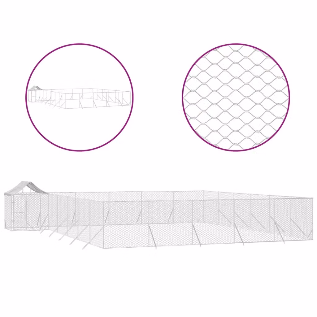 Cuccia Cani da Esterno Tetto Argento 12x12x2,5m Acciaio Zincato