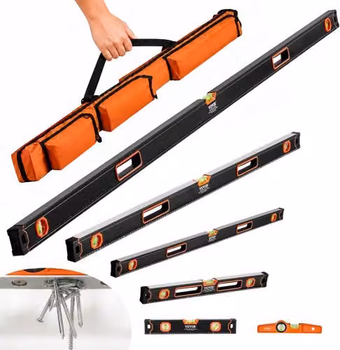 Set di 6 Livelli Magnetici Torpedo VEVOR in Lega di Alluminio, Colore Nero e Arancione, con Fiale a Bolla 45/90/180 Gradi