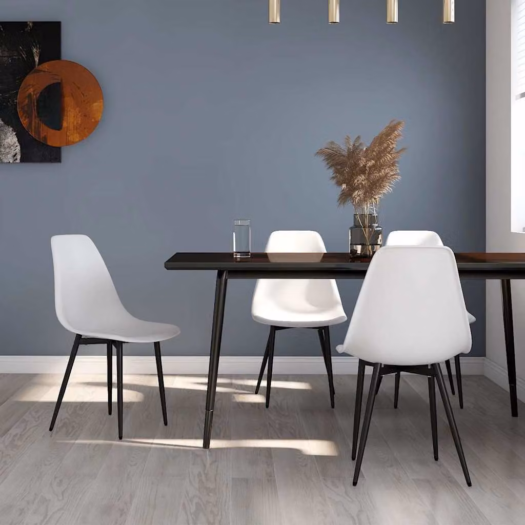 Set di 4 sedie da pranzo vidaXL bianche in plastica e metallo con design minimalista per cucina e sala da pranzo – 1