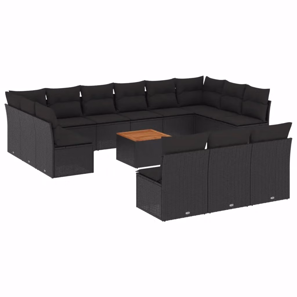 vidaXL Set Divani da Giardino a Forma di U in Polyrattan Nero con Cuscini e Tavolino da Esterno – 2