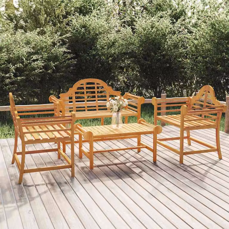Set Salotto da Giardino vidaXL in Legno di Teak Marrone composto da 4 Pezzi con Divano a 3 Posti e Tavolino da Caffè