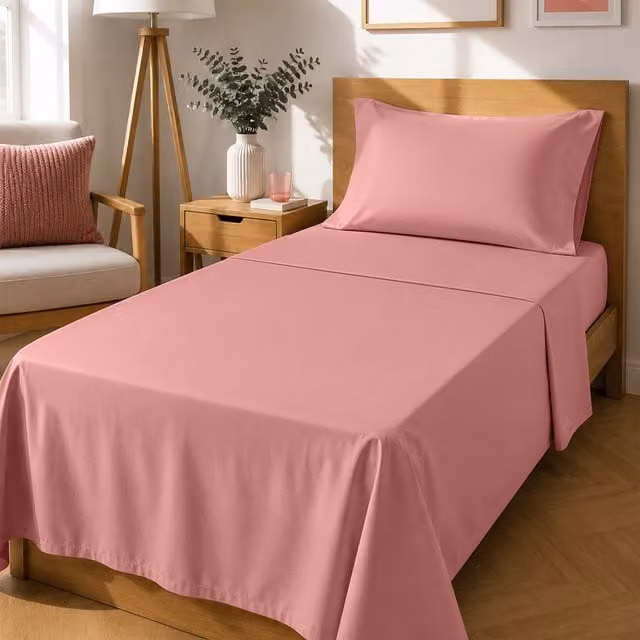Completo letto singolo KASANOVA corallo in cotone e poliestere, composto da lenzuolo piano, lenzuolo con angoli e federa, dimensioni 90x200 cm