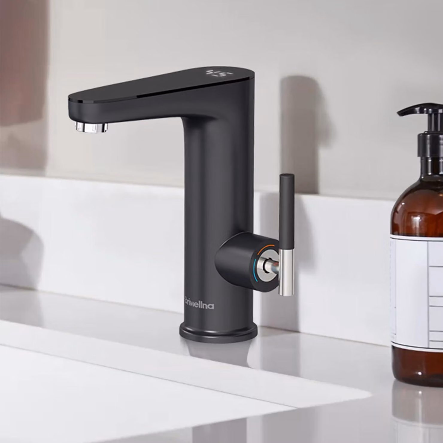 Rubinetto per acqua calda da 3200 W, scaldacqua istantaneo, display digitale, temperatura regolabile da 30 a 45 °C, colore nero