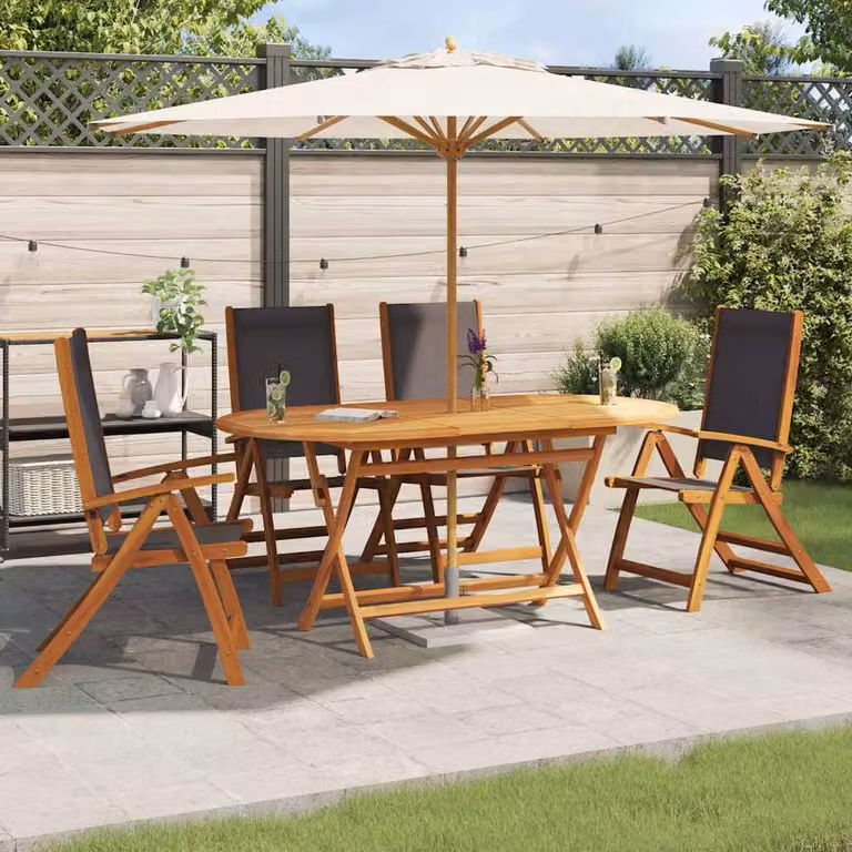 Set di 4 sedie pieghevoli da giardino vidaXL in legno di acacia oliato e textilene, marrone e nero