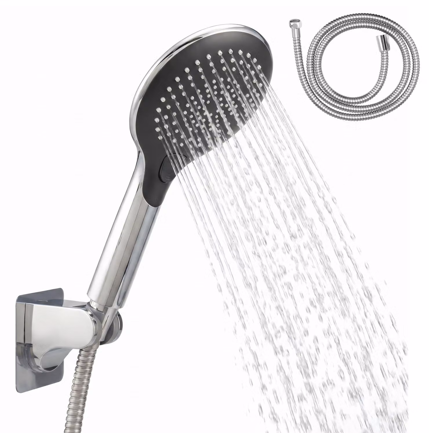 Set di soffioni doccia eluno, completo di tubo flessibile e supporto a parete, colore nero