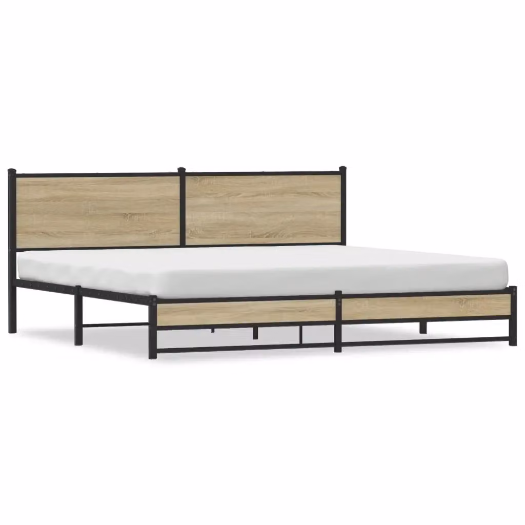 Giroletto vidaXL in metallo e legno color rovere senza materasso L: 198 cm, P: 207 cm, H: 91,5 cm – 2