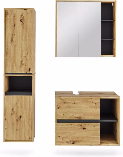 Set di mobili da bagno Viola Rovere artigianale/Grigio 3 pezzi Vicco