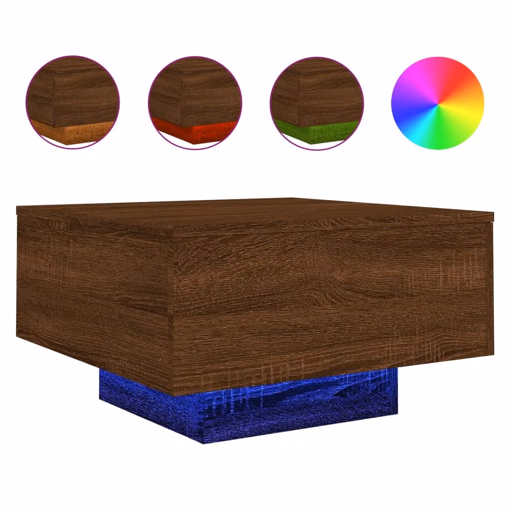 Tavolino da Soggiorno con Luci LED Rovere Marrone 55x55x31 cm