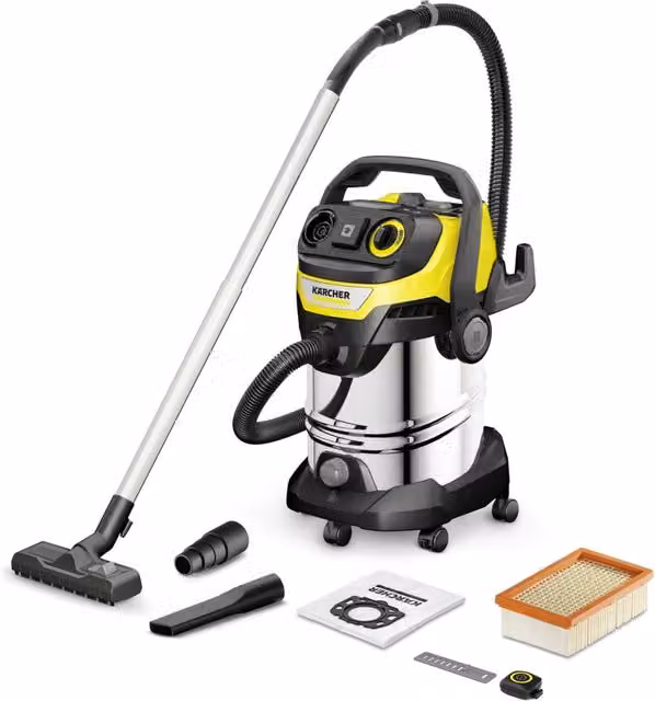 Karcher Bidone aspiratutto WD 7 Control P S in acciaio inox e plastica, giallo, argento e nero con tecnologia Bluetooth