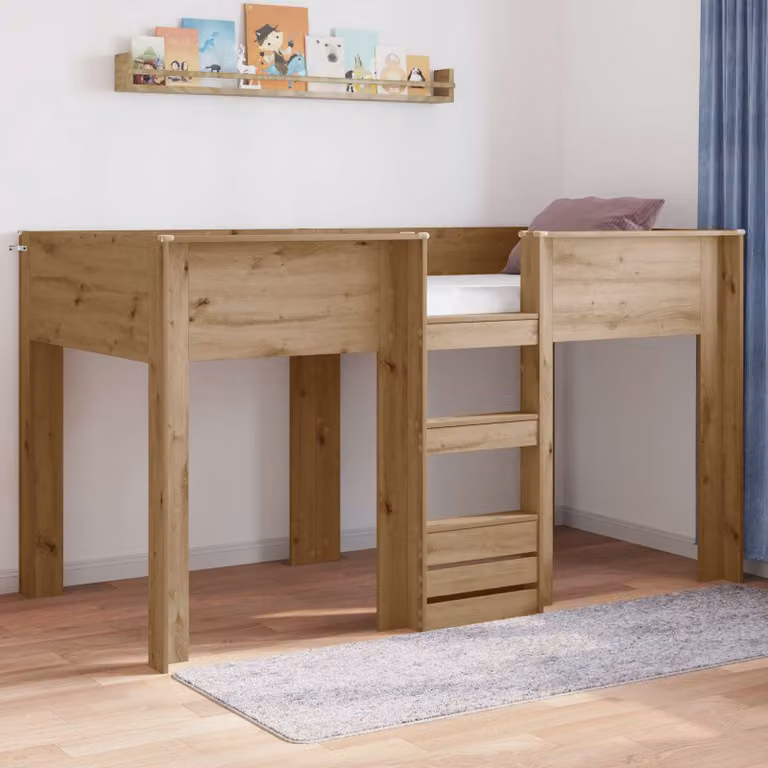 Letto a castello per bambini vidaXL in legno color rovere, L/P/H: 90 x 200 x 203 cm