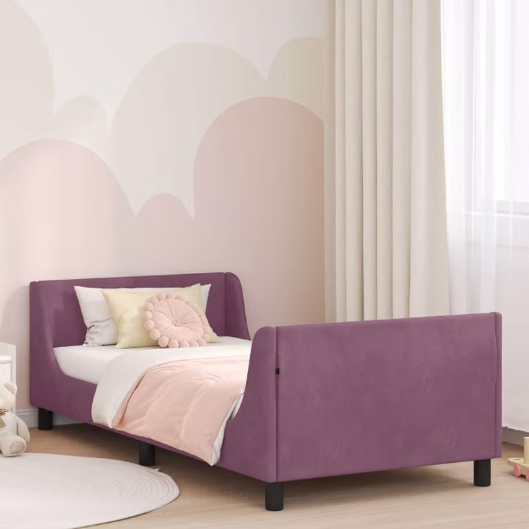 Struttura letto per bambini vidaXL in velluto viola con testata e scomparti laterali L/P/H: 200 x 90 x 96 cm
