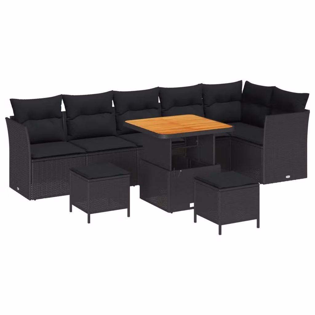 Set Divano da Giardino vidaXL a L con 9 Pezzi, 6 Posti, Nero con Cuscini e Contenitore per Archiviazione – 2