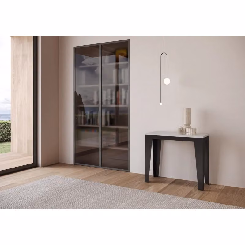 Consolle allungabile Itamoby Flame Small Evolution con telaio Antracite e finitura Bianco Frassino L/P/H: 90 x 40 x 77 cm (estendibile fino a 196 cm) – 2