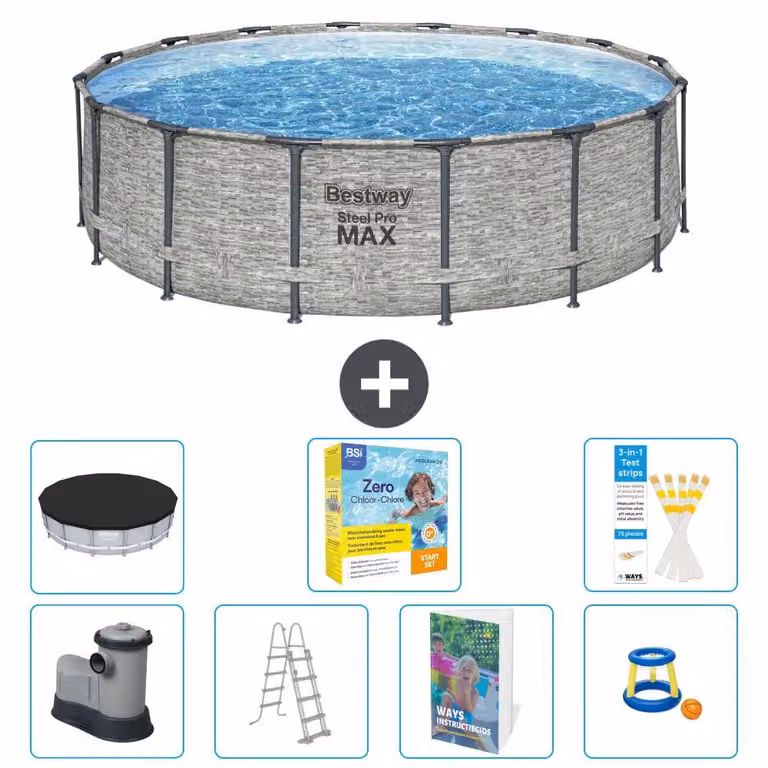 Piscina gonfiabile Bestway Steel Pro MAX, rotonda, 488x122 cm, composta da 6 parti, modello S529