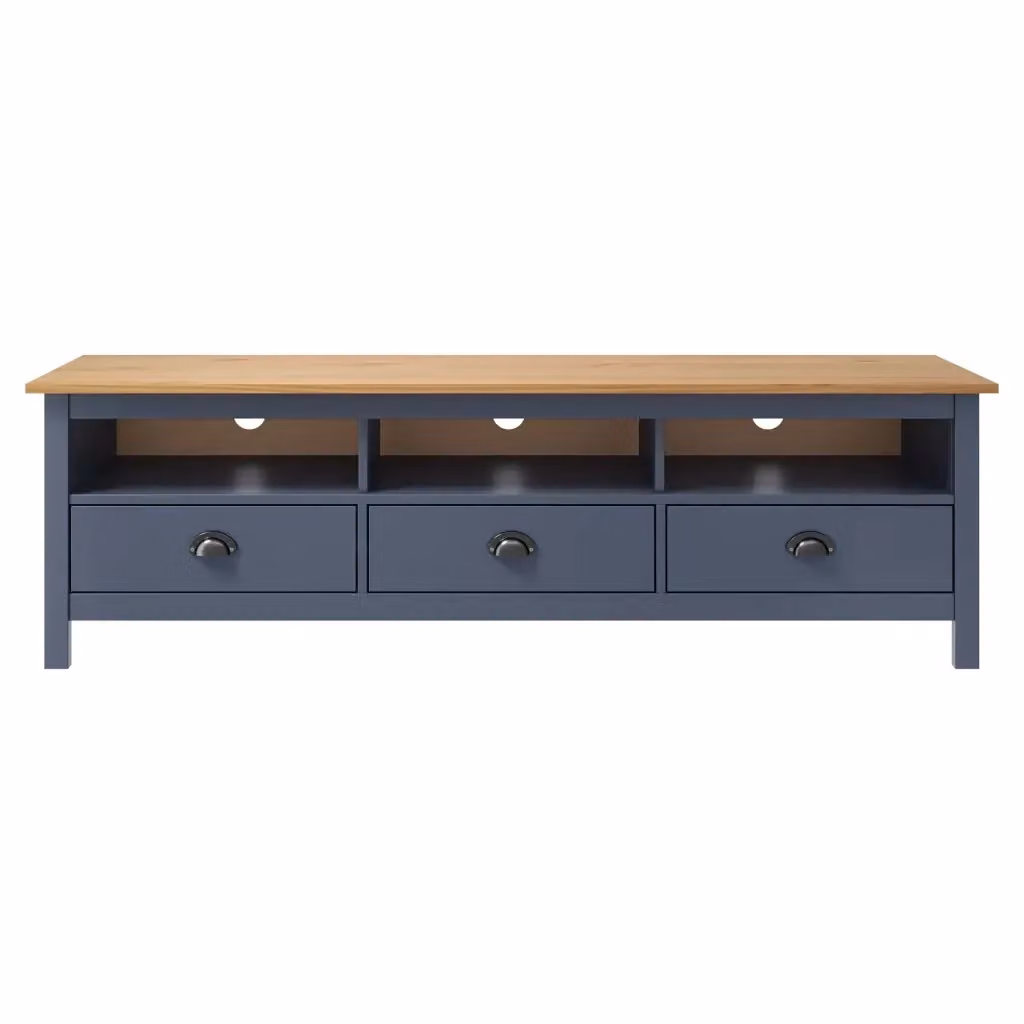 Mobile TV Hill in legno di pino grigio e marrone, design retro per soggiorno, L: 158 cm, P: 40 cm, H: 47 cm – 2