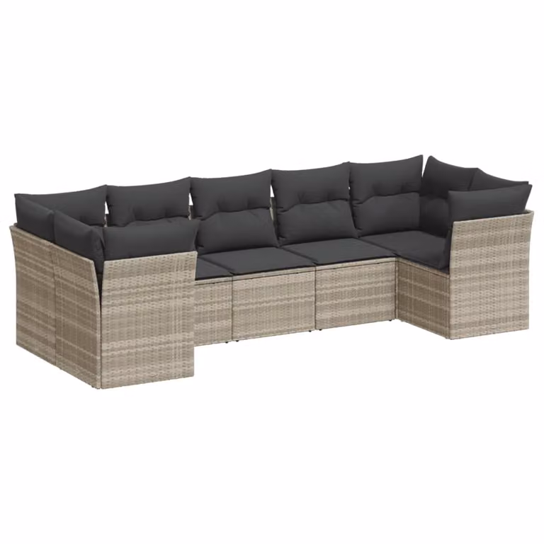 Set Divani da Giardino 7pz con Cuscini Grigio Chiaro Polyrattan