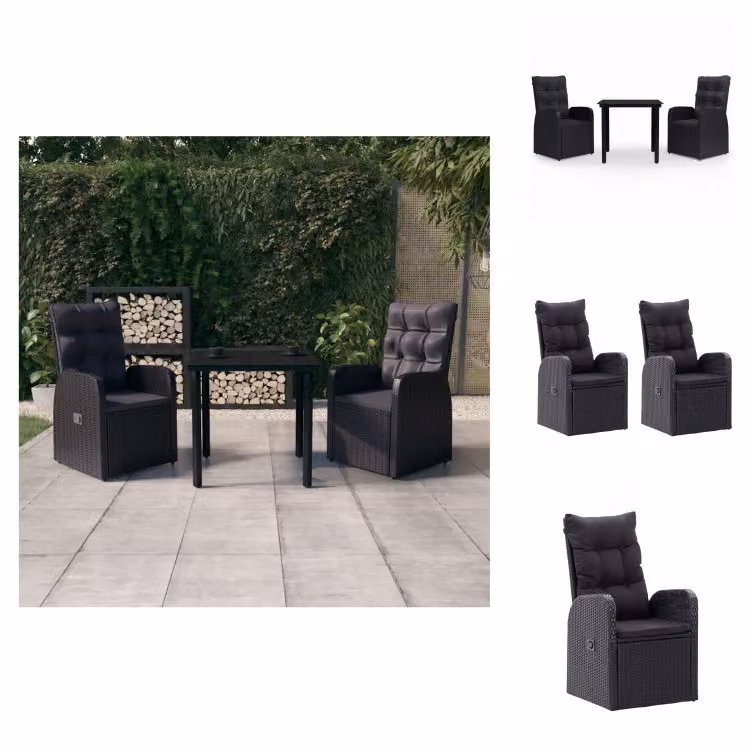 vidaXL Set da pranzo da giardino 3 pezzi con cuscini nero - Set di mobili da giardino