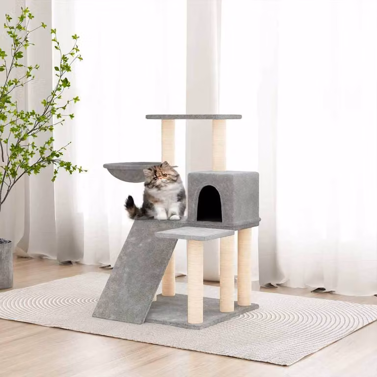 vidaXL Albero per Gatti con Tiragraffi in Sisal e Amaca, Grigio, Altezza: 82 cm