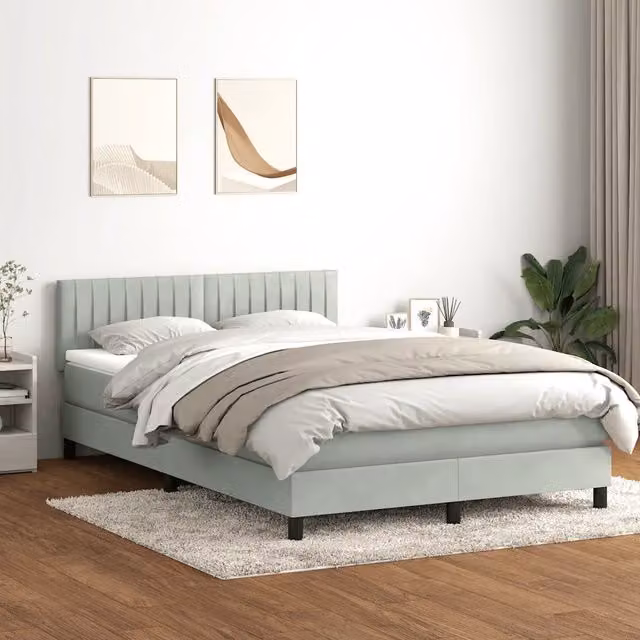 Letto matrimoniale con materasso ibrido vidaXL in velluto grigio chiaro con illuminazione LED e porta USB L/P/H: 160 x 210 x 88 cm