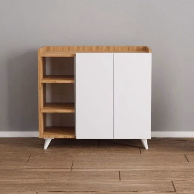 Madia Alary in rovere e bianco con 2 ante e vani a giorno L: 90 cm, P: 35 cm, H: 82 cm
