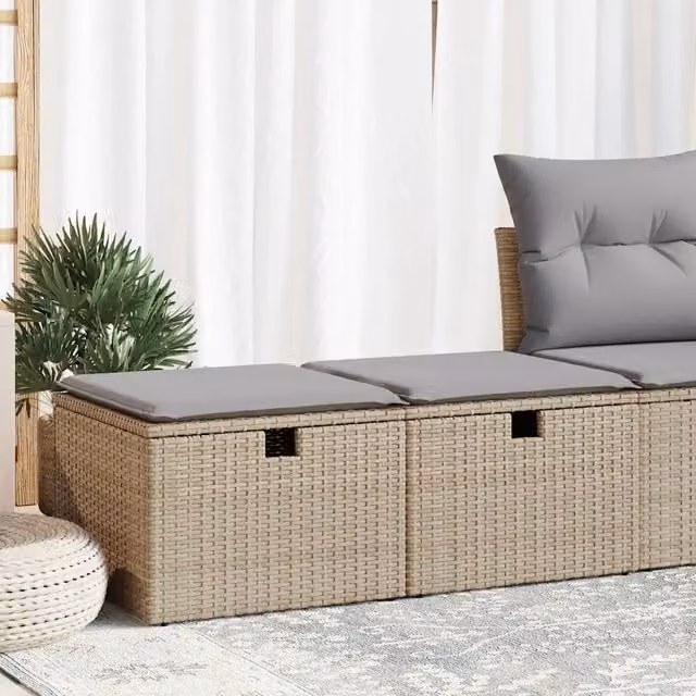 Set Divano da Giardino con Ottoman vidaXL in Polyrattan e Metallo, Colore Grigio e Beige con Cuscini Imbottiti e Rivestimenti Rimovibili