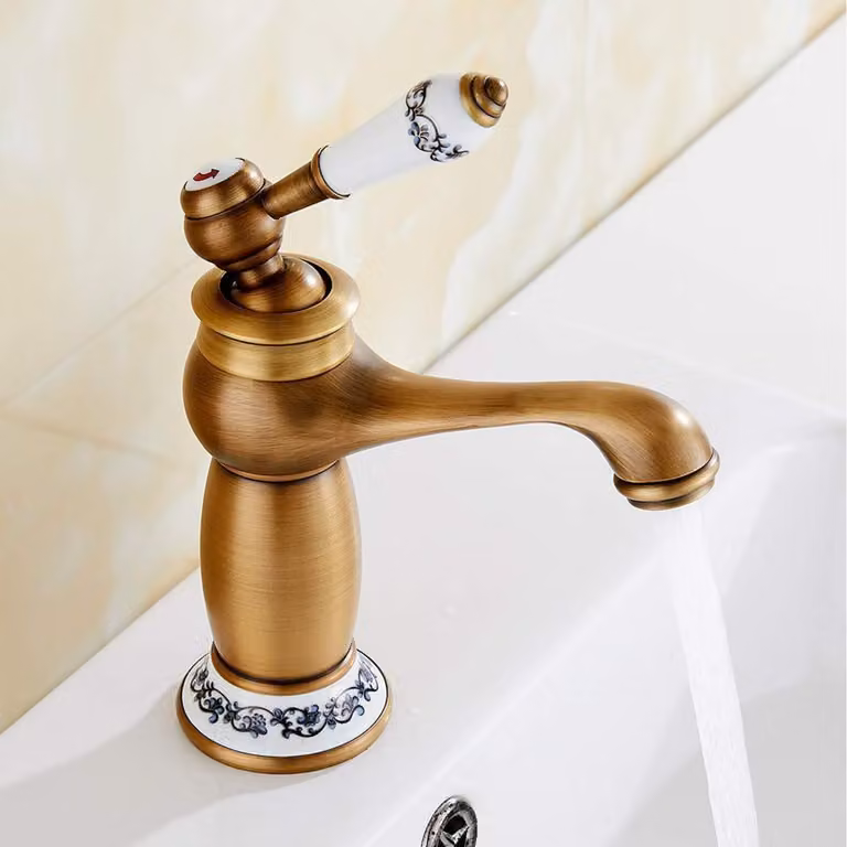Miscelatori per lavabo, stile antico, in ottone cromato, con Vetroceramica, monocomando, per bagno o cucina
