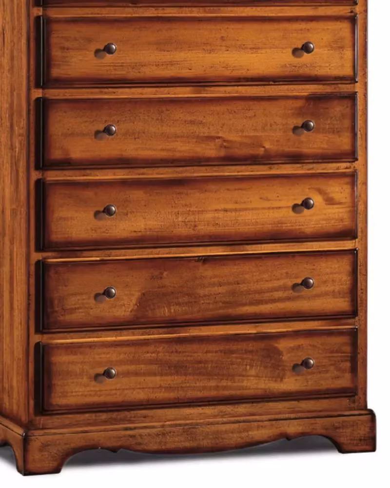 Cassettiera in legno di pino stile arte povera con 6 cassetti Mobili 2G colore noce scuro L: 97 cm, P: 49 cm, H: 140 cm – 2