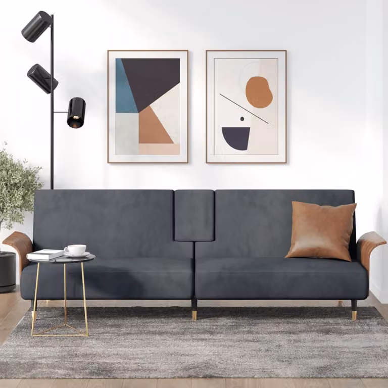 vidaXL Divano Letto Moderno in Velluto Grigio con Portabicchieri L: 224 cm, P: 89 cm, H: 70 cm