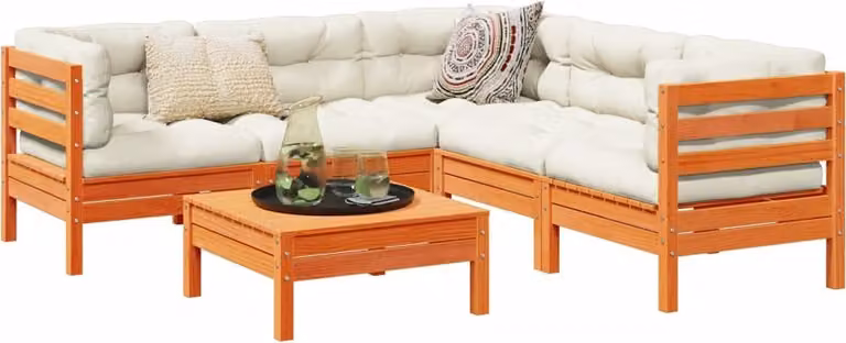 Maison Exclusive - Set Divani Giardino 6pz con Cuscini Marrone Cera Massello Pino