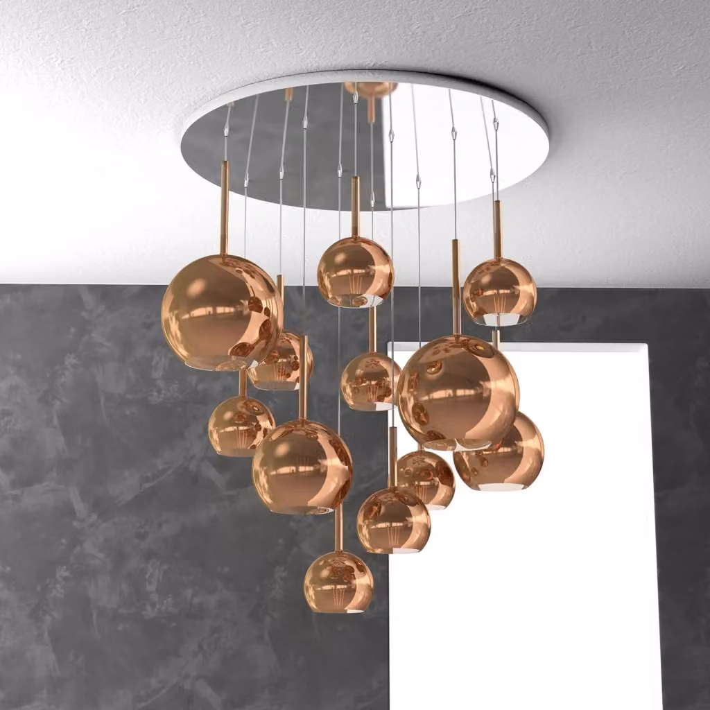 Lampadario Sospeso Contemporaneo Top Light Future in Metallo Cromo e Rame con Vetro e 12 Luci E27 – 2