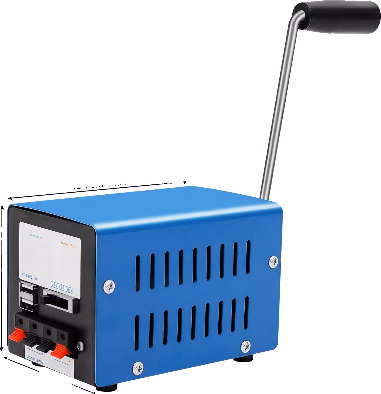 Generatore a manovella, alimentazione di emergenza portatile, design ecologico, blu