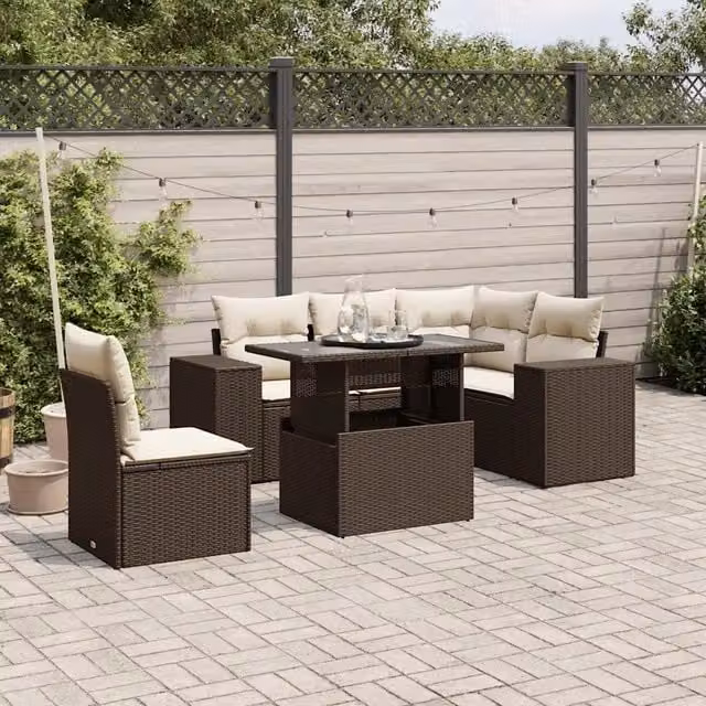 Set Divano da Giardino 6 pz con Cuscini Marrone in Polyrattan 3269173