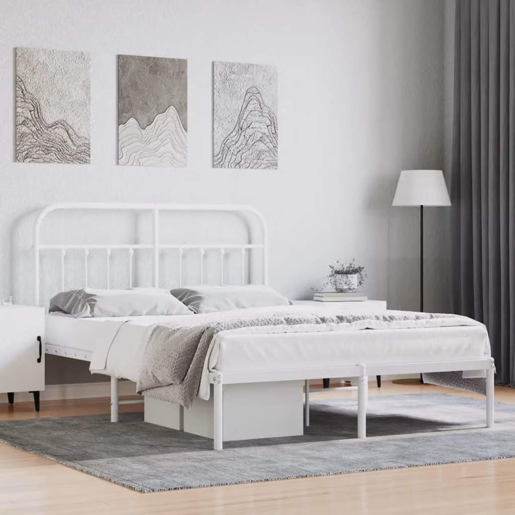 The Living Store Struttura letto con testiera in metallo bianco 150x200 cm