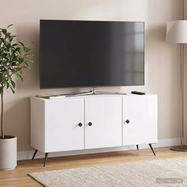 Mobile TV vidaXL Bianco Lucido in Legno MDF, L 99 x P 34,5 x H 50 cm