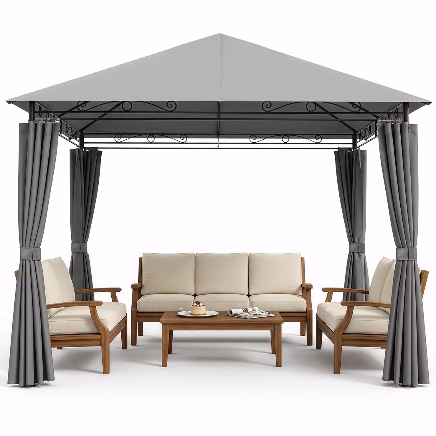 FCH Gazebo da giardino, gazebo da terrazza, gazebo per feste, 3x3 m con tende, resistente ai raggi UV e alle intemperie, struttura in metallo, per giardino, terrazza e balcone, grigio