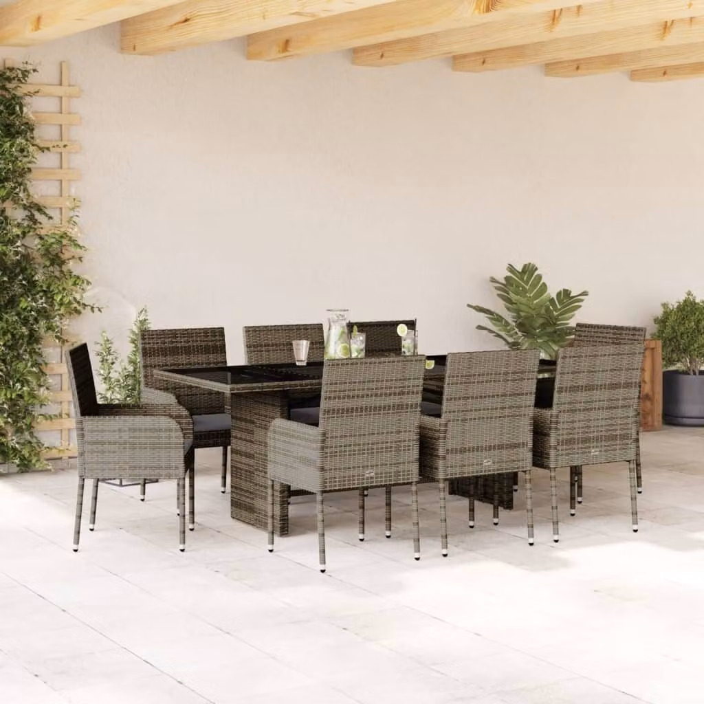 Maison Exclusive - Set da Pranzo da Giardino 9 pz con Cuscini in Polyrattan Grigio