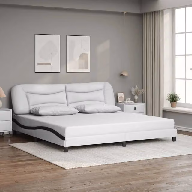 Giroletto senza materasso Hvar vidaXL in similpelle bianco e nero L/P/H: 200 x 200 x 74,5 cm